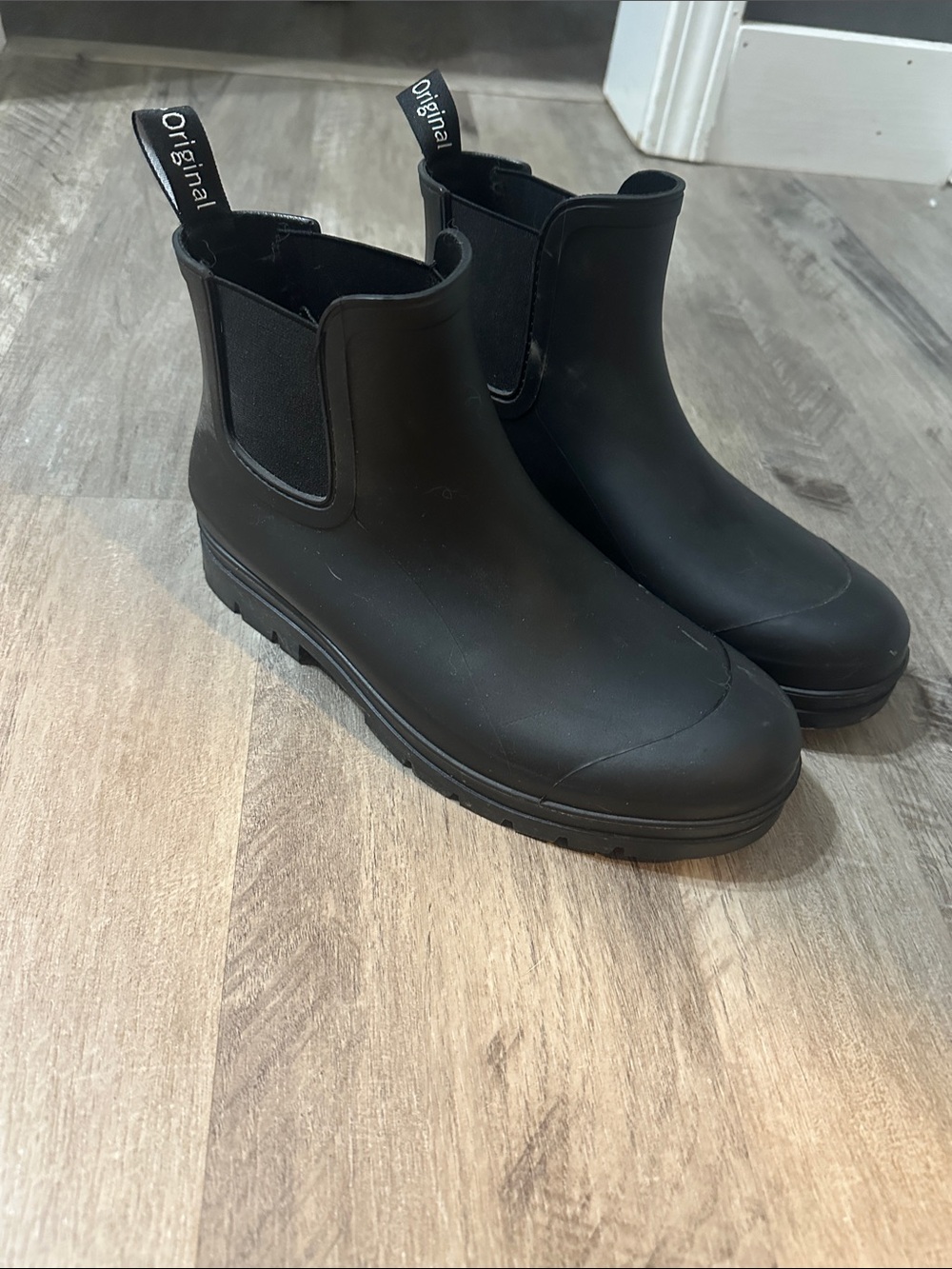 Black Chelsea Rain Boots - Slip-On Waterproof Ankle Boots